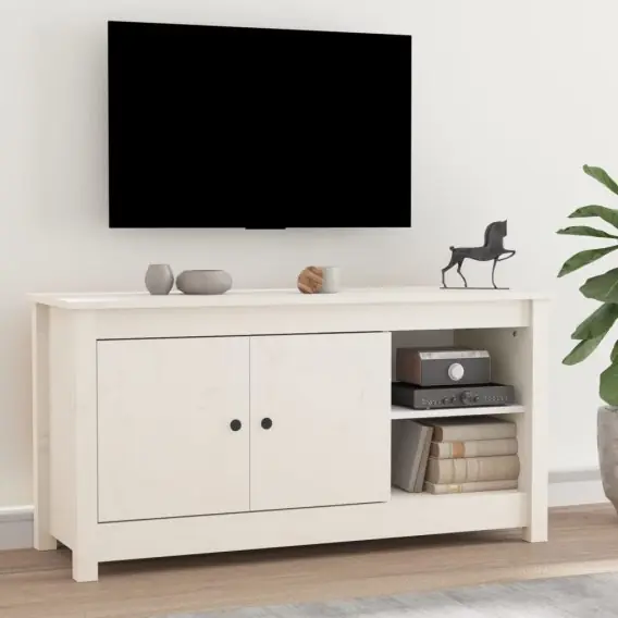 Zamów teraz Szafka pod telewizor, biała, 103x36,5x52 cm, drewno sosnowe Lumarko! - Hurtownia wielobranżowa Lumarko